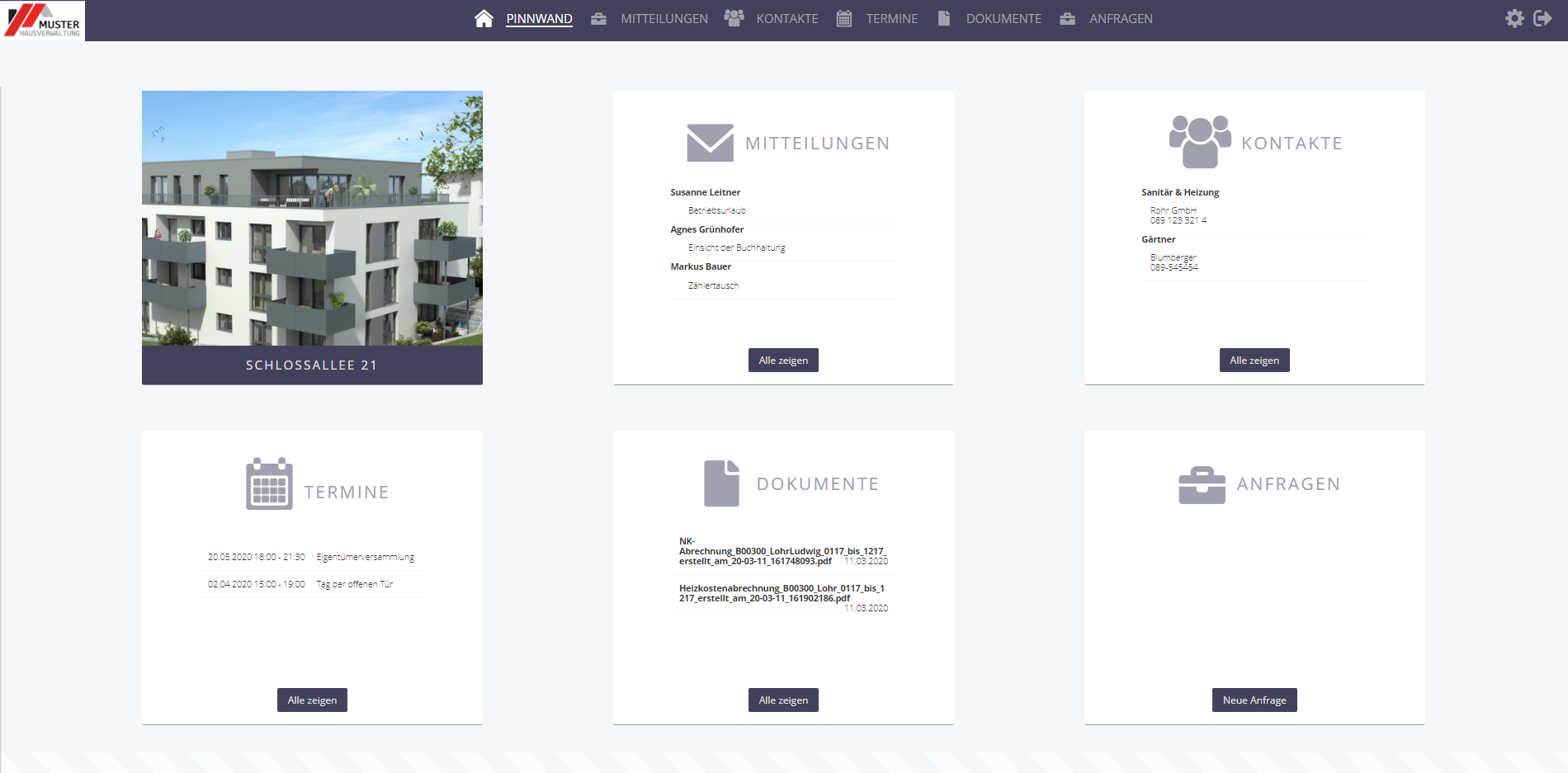 Win-CASA-Portal-Pinnwand